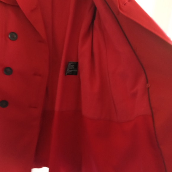 DKNY Women Red Button Down w/Belted Tie Rain/Trench Midi Coat size XL - Picture 8 of 12
